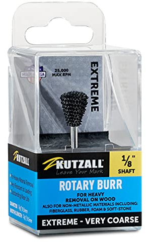 Kutzall Extreme Dove Tail Burr, 1⁄8 Shaft, Very Coarse - Woodworking Attachment for Dremel, Foredom, DeWalt, Milwaukee. Abrasive Tungsten Carbide, 3⁄8 (9.5mm) Dia. X 1⁄2 (12.7mm) Length, DTX-38-EC