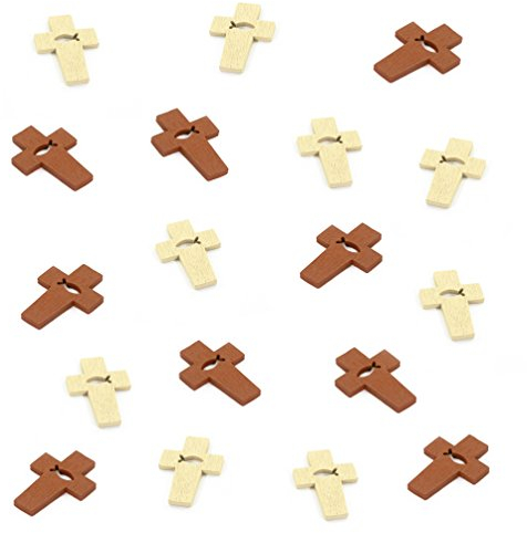 Oblique-Unique® Tischstreu Streuartikel Taufe - Holz Kreuze mit Fisch Symbol - Streudeko Verzierung für Taufe, Kommunion und Konfirmation - Echtholz