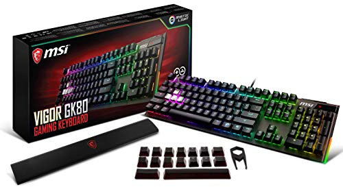 MSI VIGOR GK80 Mechanical RGB Gaming Keyboard 'UK-Layout, Cherry MX Silver Switches, Per Key RGB Mystic light, Wrist rest with 12 extra keycaps, Aluminium construction, media keys' - S11-04UK216-HH6