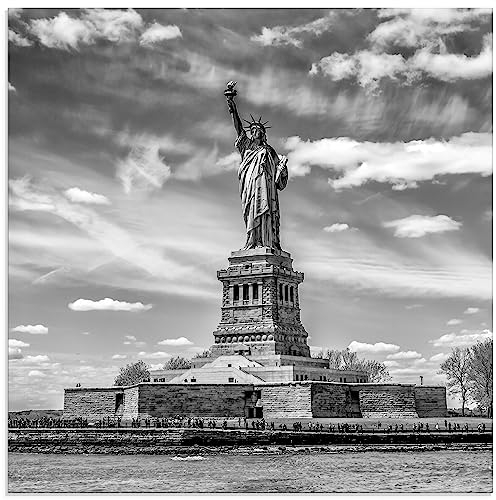 ARTland Wanddeko Glasbilder Wandbild Glas Bild einteilig 50x50 cm Quadratisch New York Skyline Statue Figur Symbol Freiheitsstatue Monochrom USA Amerika S8VW