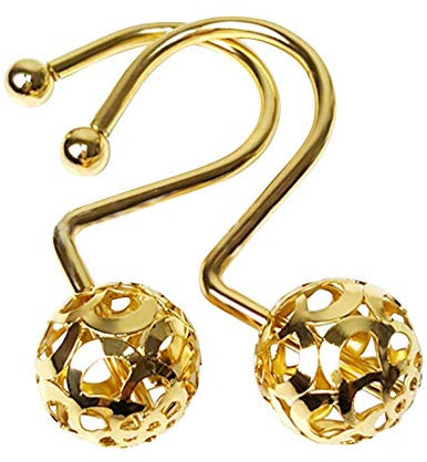 Chictie Gold Shower Curtain Hooks Rings,Set of 12 Brass Decorative Bling Metal Rustproof Shower Hangers Rings for Bathroom Curtains Rods Hollow Ball Design