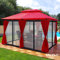 Luxus Pavillon 3x4m Minzo - inklusive Seitenwände Gartenpavillon Partyzelt Gartenzelt (mit Moskitonetz, rot)