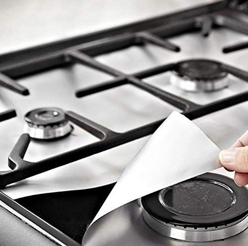 FireMat 4 x Gasherd Abdeckung für Ihren Gas Brenner (27x27cm, Silber) Der Optimale Schutz beim Kochen. Nie wiede Putzen, Kratzen oder Scheuern