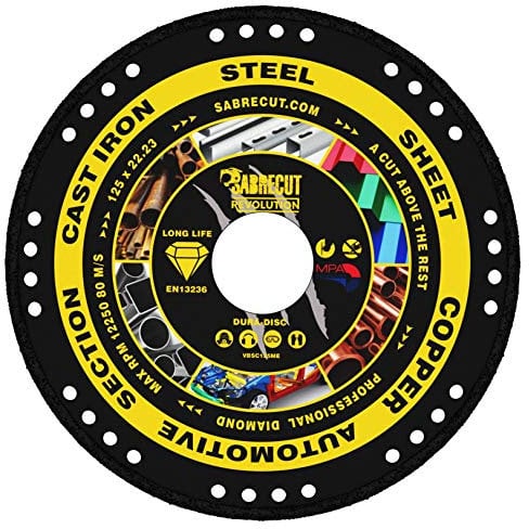 1 x SabreCut VBSC125ME 125mm (5) x 22,23mm de diámetro Amoladora angular de corte de metal soldado al vacío Sierra circular Hoja de disco de diamante Compatible con Bosch Dewalt Makita y otros