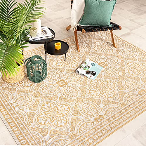FRAAI In- & Outdoor Teppich - Summer Oriental Gelb 120x170cm - Wetterfest - Polypropylen - Flachgewebe - Balkon, Garten/Terrasse - Terrasse - Rug