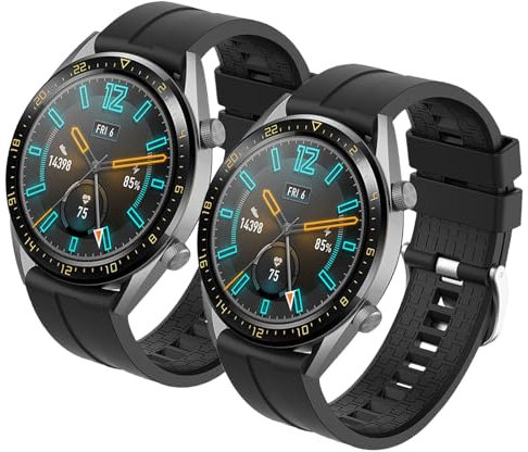 2Pack Correa Compatible con Huawei Watch GT2 46mm/Watch GT 46mm/Watch GT Active/Watch 2 Pro/Honor Watch Magic/Galaxy Watch 46mm/Gear S3/Gear 2,22mm Silicona Correa de Repuesto Pulsera,Negro+Negro