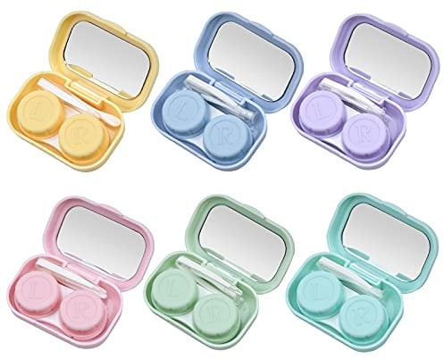 Jinlaili 6er Pack Kontaktlinsenbehälter, Reise-Set für Kontaktlinsen, Kontaktlinsen Etui, Kontaktlinsen Behälter mit Spiegel, Pinzetten, Kontaktlinsen Entfernen, für Zuhause und Reisen, 6 Farbes