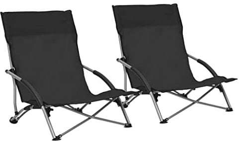 vidaXL 2X Strandstuhl Klappbar Gartenstuhl Campingstuhl Faltstuhl Stuhl Klappstuhl Anglerstuhl Regiestuhl Angelstuhl Outdoor Schwarz Stoff