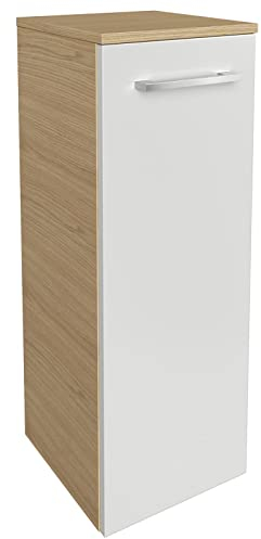 FACKELMANN Midischrank B.Style/Badschrank mit gedämpften Scharnieren/Maße (B x H x T): ca. 30,2 x 82,6 x 32 cm/hochwertiger Schrank/Türanschlag Rechts/Korpus: Braun hell/Front: Weiß