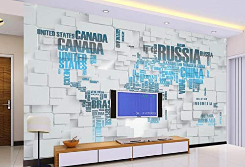 Photo Papier Peint Mur de briques monde carte 3D Intissé Décoration Murale XXL Poster Trompe l oeil Tableaux Muraux pour Salon Chambre Toile de Fond Mur 400x280cm