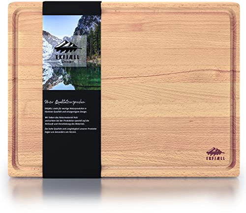 EKFJAELL Premium Schneidebrett Buche mit Saftrille 40 x 30 x 4 cm, antibakteriell & Sonnenblumenöl-behandelt - Schneidebrett Holz, Servierplatte, Servierbrett