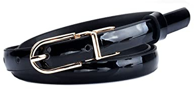 Cintura da donna in pelle verniciata lucida da 105cm Fibbia ad ardiglione in oro rosa Accessori per cintura eleganti color caramello, Nero, 105cm.