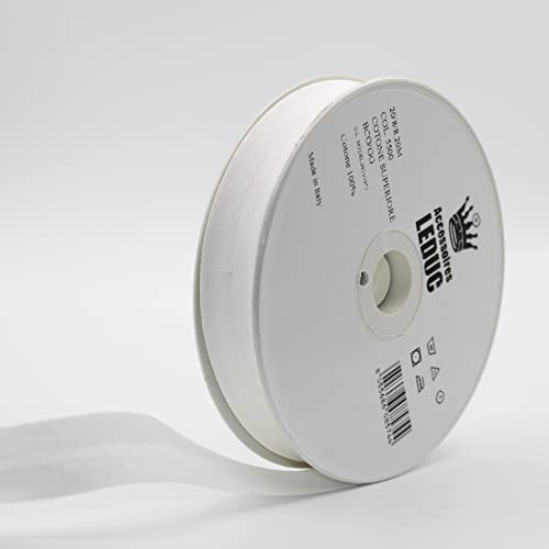 Leduc Schrägband, Baumwolle, 20 m, 30 Farben, für Doppelfalten, 8 + 20 + 8 mm, Qualität Italien, Weiß 5500