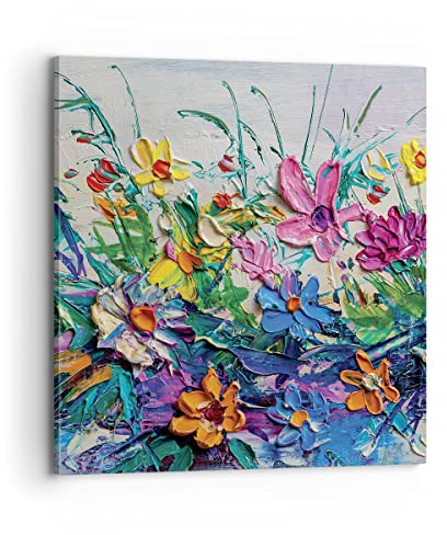 ARTTOR Bilder auf Leinwand 70x70cm Leinwandbild Blumen die Farben pastos Groß Wanddeko Bild Schlafzimmer Küche Deko Wandbilder Dekoration Wohnzimmer Wall Decor Canvas Wand Kunstdruck Art AC70x70-4521