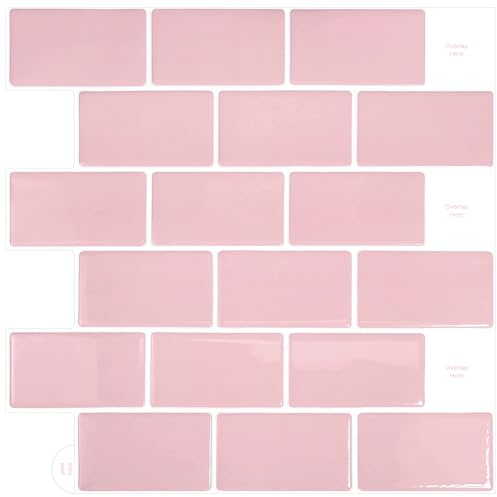 WoStick Vinilos Cocina Azulejos Adhesivos 3D Pegatinas de Baldosas Pared Rosa para la Cocina Baños(10-Piezas 30.5 x 30.5cm