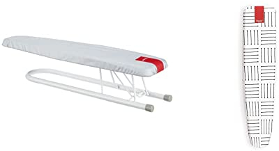 Rayen Maniche di Ferro | con Sistema Anti-Chiusura | Pannello Perforato e Pieghevole | Dimensioni: 52 x 11 cm, Metal, Bianco & 6324 Copriasse da Stiro per Maniche, Righe Azzurre