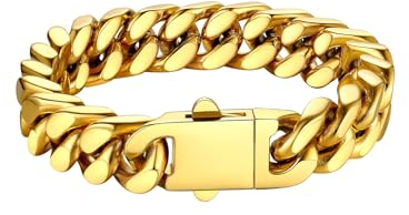 Bestyle Armband für Männer Herren 12,5MM breit Fashion Kettenarmband Damen Kubanische Miami Armkette Länge 23cm Goldkette mit Geschenkbox