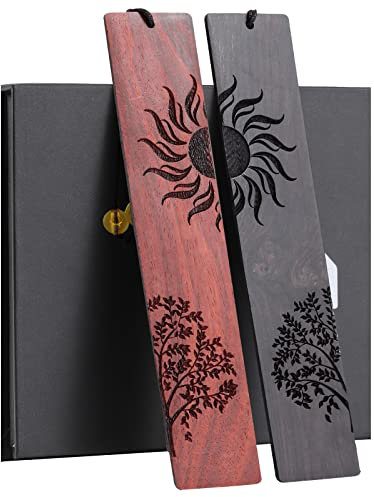 Lesezeichen, HOMEMARS Sonne Baum Lesezeichen Holz, 2 Stück Bookmark, Handgefertigtes Hölzernes Lesezeichen, Geschenkbox Set, Weihnachtsgeschenke, Geschenk für Lehrer, Schüler, Männer und Frauen