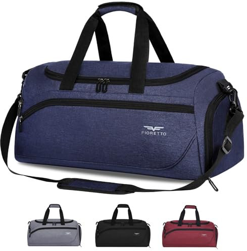 FIORETTO 35L Mens Sports Gym Bag with Wet Pocket & Shoe Compartment,Travel Duffle Bag Overnight Bag with Padded Shoulder Strap, Water-Resistant Sports Holdall for Swimming, Basketball Dark Blue