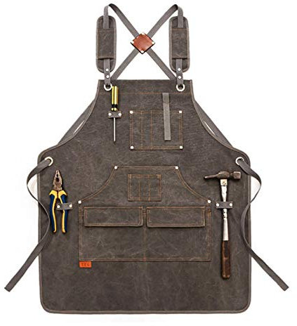 xiaolan Apron with Pockets - Heavy Duty Waxed Canvas Work Aprons with Tool Pockets, Carpenter Aprons for Workshop, a Fully Adjustable Woodworking