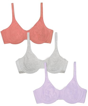 Fruit of the Loom Women's Brasier Con Varillas Sin Forro Algodón Full Coverage Bra (Pack of 3)