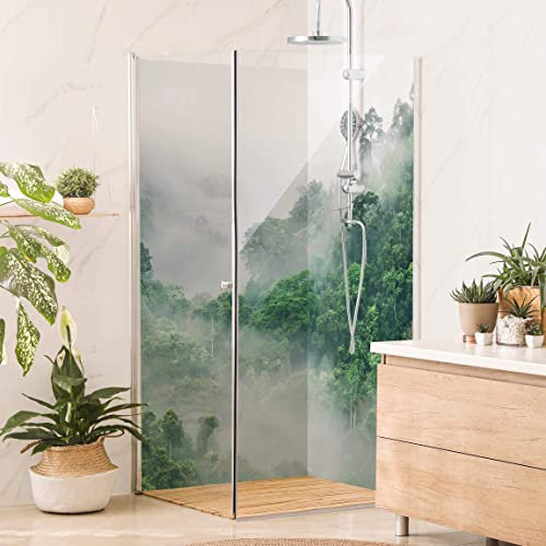 Bilderwelten Eck-Duschrückwand Aluverbundplatte 2x 210x100 cm Dschungel im Nebel Bad-Rückwand Motiv fugenlose Wandverkleidung Dusche