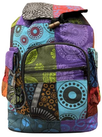 Patchwork-Rucksack, Ethno-Stil, Bohemian-Stil, Baumwolle, für Damen, mehrfarbig