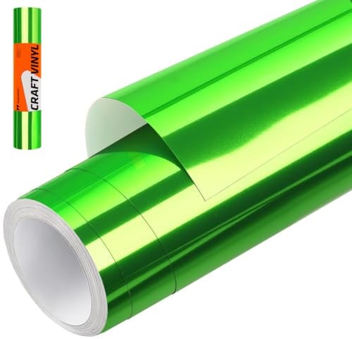 WRAPXPERT Vinilo adhesivo cromado verde, vinilo metálico con espejo cromado, sin burbujas, 12 x 5 pies, rollo de vinilo adhesivo permanente verde para letreros