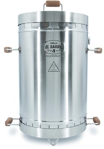 EL BARRIL Fumoir 20,4 kg, barbecue à charbon vertical en acier inoxydable, fumoir d'extérieur avec répartition uniforme de la chaleur