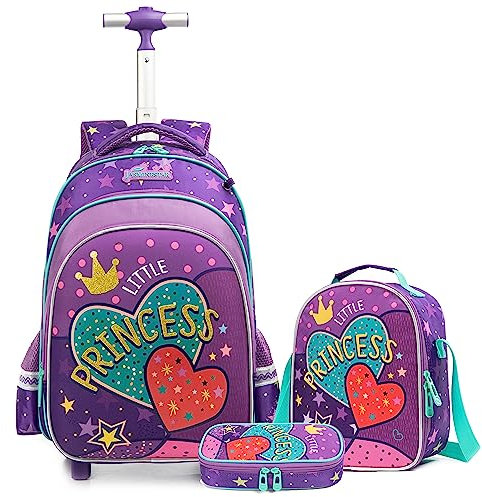 Egchescebo Mochilas Escolares con Ruedas Carro Niña Corazón de Concha Dura Mochila Carrito para Trolley Escolar Bolso de Viaje Estuche Stitch Mujer Maleta Colegio Medianas Infantil Niñas 17” 3pcs Rojo