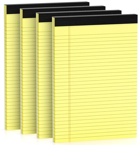 DORFAS Notizblöcke, 21,6 x 29,8 cm, breit, liniert, 4 Stück, gelbes Papier, 9 kg, gelber Notizblock, 30 Blatt pro Schreibblock