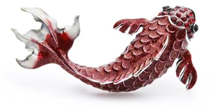 Broche Japonaise Koï Poisson pour femme - Bijou rouge et argent - Avec sac cadeau, Émail
