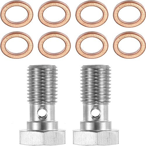 MACHSWON 2 Stück 20 mm Auto Edelstahl AN3 3/8-24 Gewinde Turbo-Bremsleitungs-Bremsleitungs-Banjo-Bolzen mit Kupfer-Unterlegscheiben, Einzel-Banjo-Bolzen