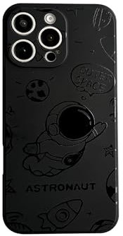 Yonds Queen for iPhone 15 Pro Max Cute Case, Cool Cartoon Astronaut Rocket Moon Space Design Stylish Soft TPU Bumper Shockproof Anti-Slip Protector Fashion Case (Fly Black, iPhone 15 Pro Max)