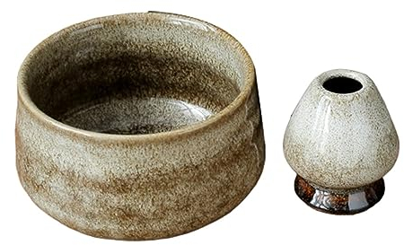 predolo Bol à Matcha et Support de Fouet à Matcha Bol à Matcha Japonais rétro Fait à la Main en céramique Support de Fouet à thé 430 ML Bols à thé pour la, Palmier
