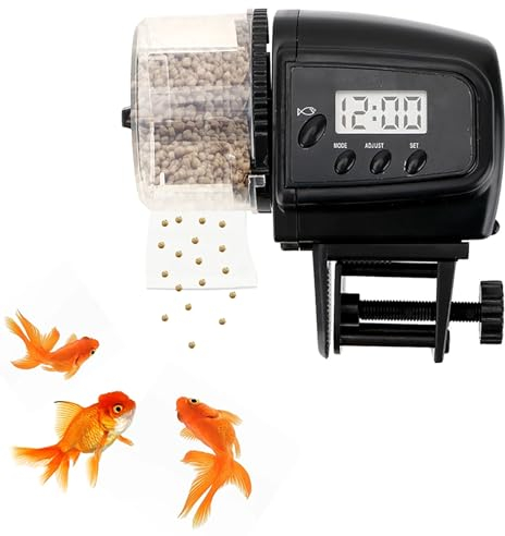 Intelligent Fish Feeder, Outdoor Fish Food Dispenser with LCD Display Screen, Auto Fish Feeder Flakes,Support Manual Feeding and Two Fixing Methods, Easily Add Food, For Aquarium,Tank, Pond