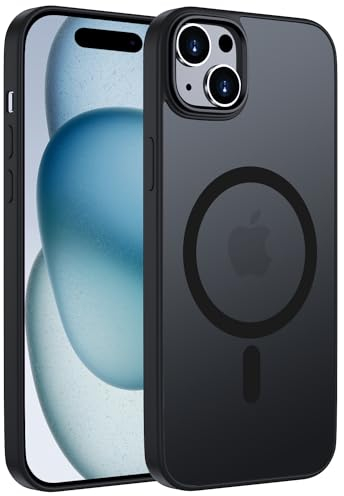ORDA Magnetisch Hülle für iPhone 15 6,1 Zoll Kompatibel mit MagSafe,für iPhone 15 Case Durchscheinende Matt Handyhülle Rückseite Dünn Stoßfest Schutzhülle Schwarz