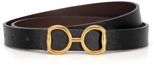 LEACOOLKEY Ledergürtel Gürtel für Damen Mode Frauen Gürtel für Jeans Hosen mit Goldschnalle Schwarz/Kaffee,1 Gürtel mit 2 Farben