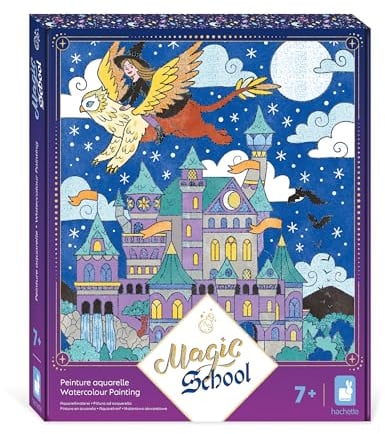 Janod - 4 Tableaux aux Traits Pailletés - Peinture Aquarelle - Thème Magie - Magic School - Kit Loisir Créatif Enfant - Apprentissage Motricité Fine et Concentration – Dès 7 Ans – J09108
