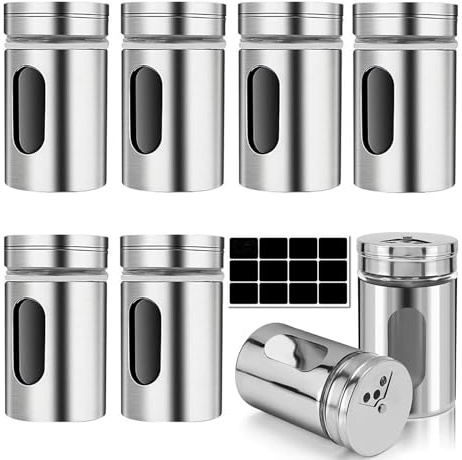 Lot de 8 pots à épices de 80 ml 3 niveaux de régulation Étiquettes et couvercle en acier inoxydable Mini pots à épices en verre pour sel, poivre