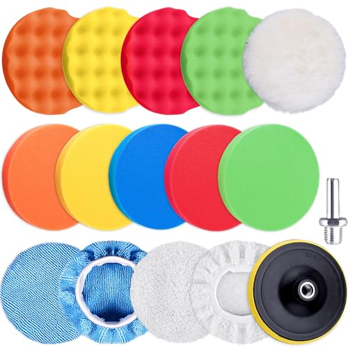SIQUK 16 Stück Polierschwamm Auto Kit Polierpad Polieren Pad Polierschwämme Pad Schwamm Polierschaum Polierscheiben für Poliermaschine, 150mm