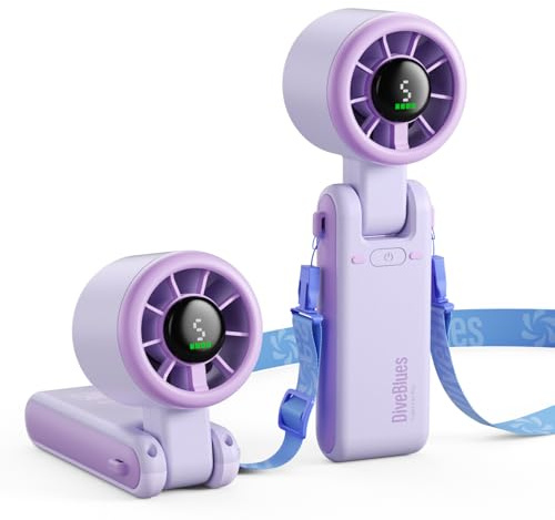 Diveblues Portable Handheld Fan, High-Speed Turbo Portable Fan, LED Display, Up to 12 Hours, 4000mAh Battery, 5 Wind Gear, Rechargeable small Hand Fan for Travel/Commute/Outdoor, Gifts for Women