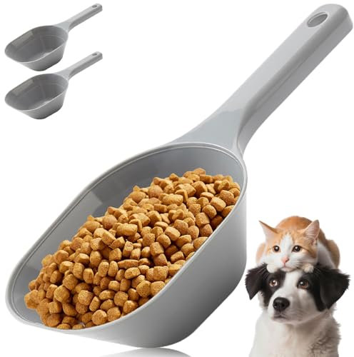 Aosnare Lot de 2 pelles à nourriture pour chien, 1 tasse en plastique avec lignes de mesure pour chien, chat, furet et lapin