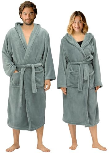 HOMELEVEL Bademantel für Damen und Herren - Flanell Morgenmantel leicht aus Polyester - Sauna Bademäntel - Mikrofaser Saunamantel Robe - Bathrobe Women and Men