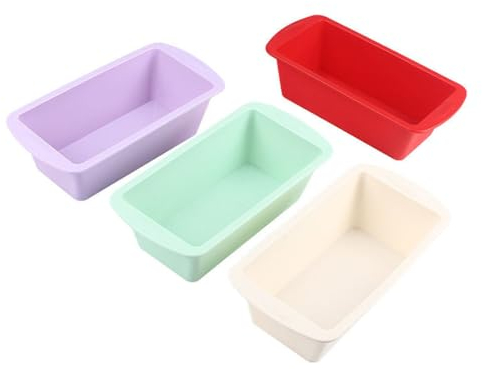 LAWALEISHE 4PCS Silicone Bread and Loaf Tins,Mini Loaf Tins,Rectangle Silicone Cake Tins,Small Cake Bread Tins for Baking, Easy to Release Cake Mold Sets for Air Fryer Oven Baking 19.2 x 5.5 x 9.5 cm