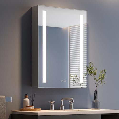 Dripex Armario Baño con Espejo y Luz, Antivaho, con Enchufe y Puerto USB, 3 Colores de Luz, Dimmable, Espejo Baño con Luz y Estantes