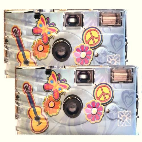 2X 1A Photo PORST Einwegkamera Edition Flower Power, Blumen und Schmetterling, mit Blitz, Batterien und Film (2er Pack, je 27 Aufnahmen)