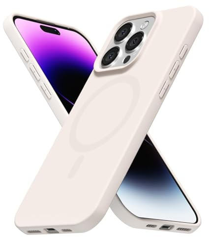 LoeoeL for iPhone 14 Pro Max Case Silicone Mag Safe, Compatible with Magsafe Ultra Slim Thin Magnetic Phone Case for Women Girls, Soft Rubber Gel Matte TPU Solid Color Minimalist Cover, Beige Cream