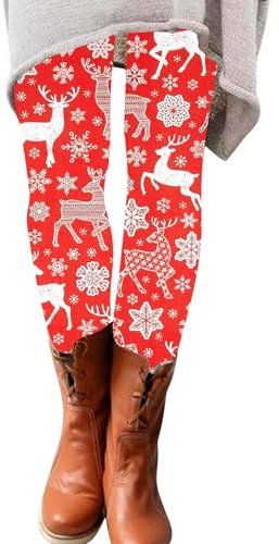 Generisch Weihnachtsleggings für Damen Winter Hosen Weihnachten Muster Schlank Reithose Stretch Gefütterte Leggings High Waist Fleece Winterleggins Xmas Kleid Damen Damen Basics