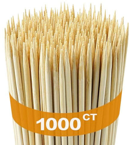 Nexboraque 1000 Pack 8 Inch Bamboo Skewers, 4 mm Natural Wood Sticks | for Grilling Crafts, Kabob, Fruit, Appetizer, Cocktail, Sausage, Chocolate Fountain, BBQ, Flower Bouquet
